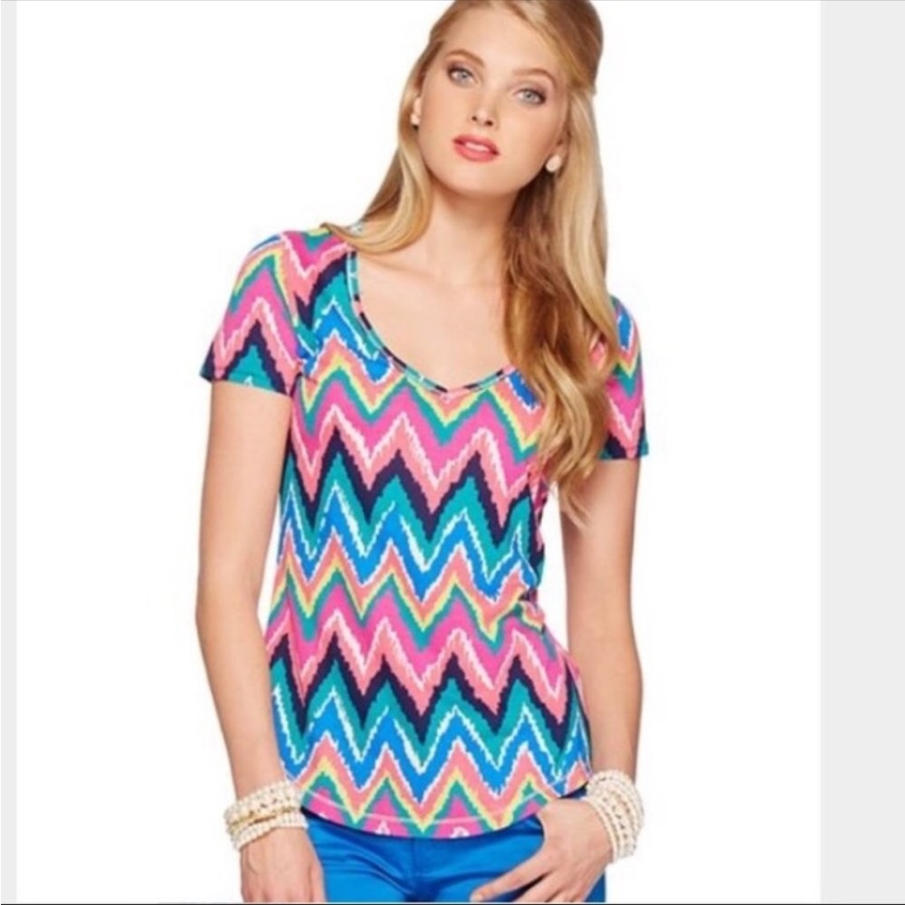 Lilly Pulitzer Size XS Hearts Flutter Chevron Pima Cotton T-shirt